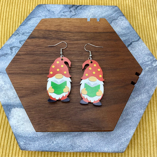 Wooden Dangle Earrings - Teacher Gnome Book