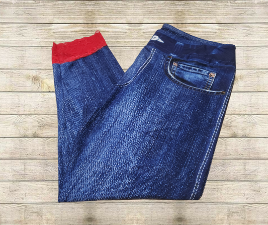 Faux Denim Capris w/ Red Lace