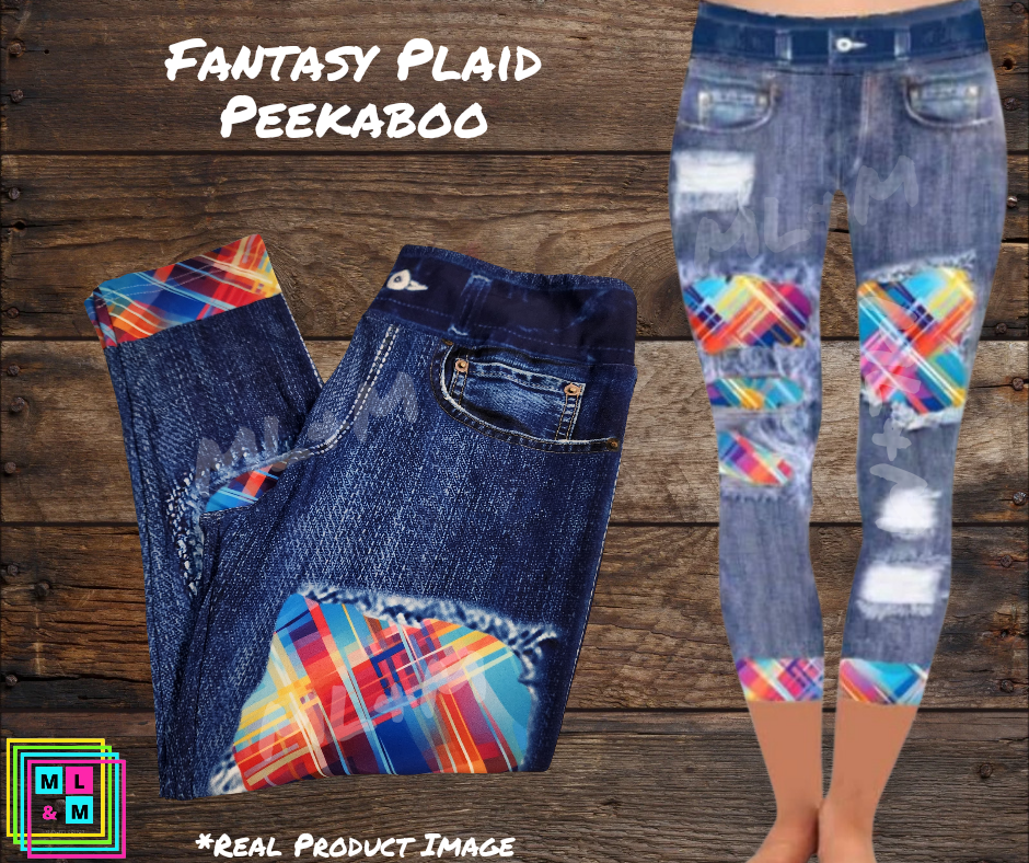 Fantasy Plaid Faux Denim Capris