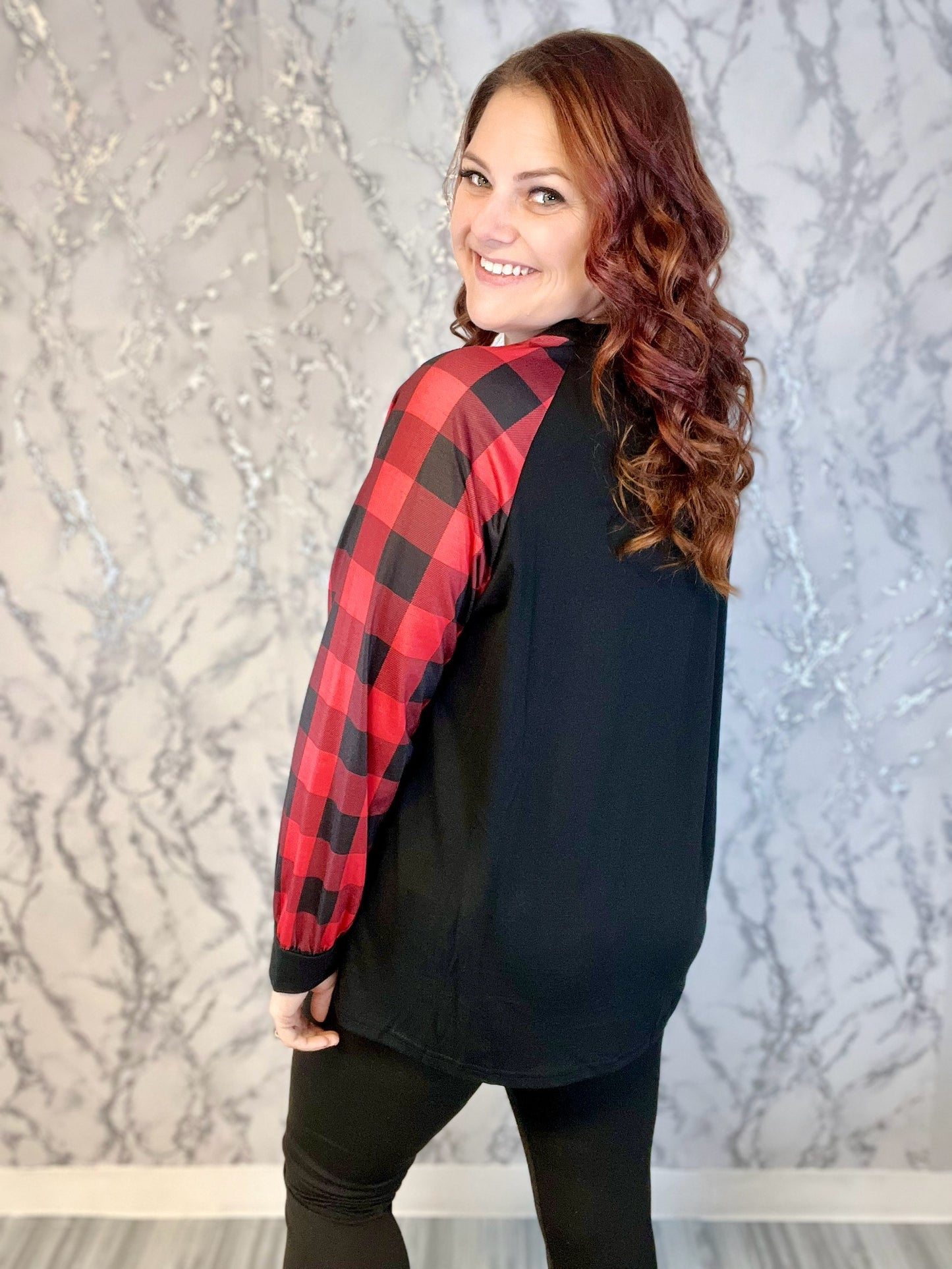 Plaid Raglan Sleeve Top