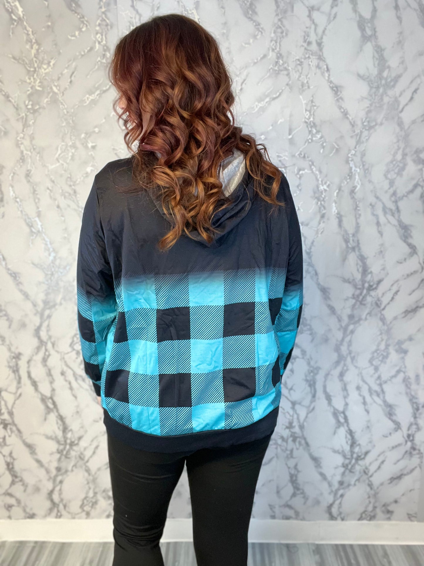 Teal and Black Plaid Hoodie