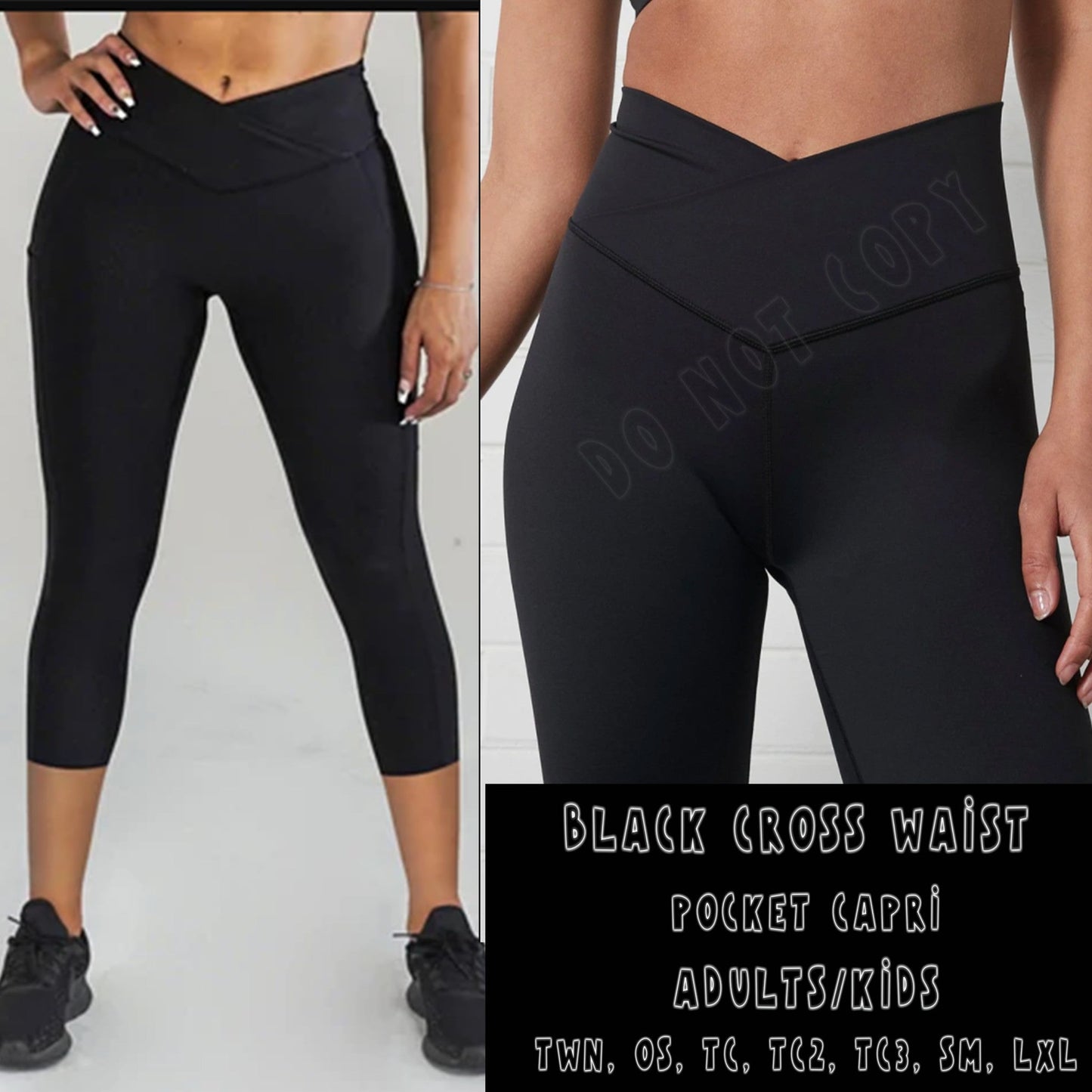 BATCH 66- CROSS WAIST BLACK POCKET LEGGINGS/CAPRI