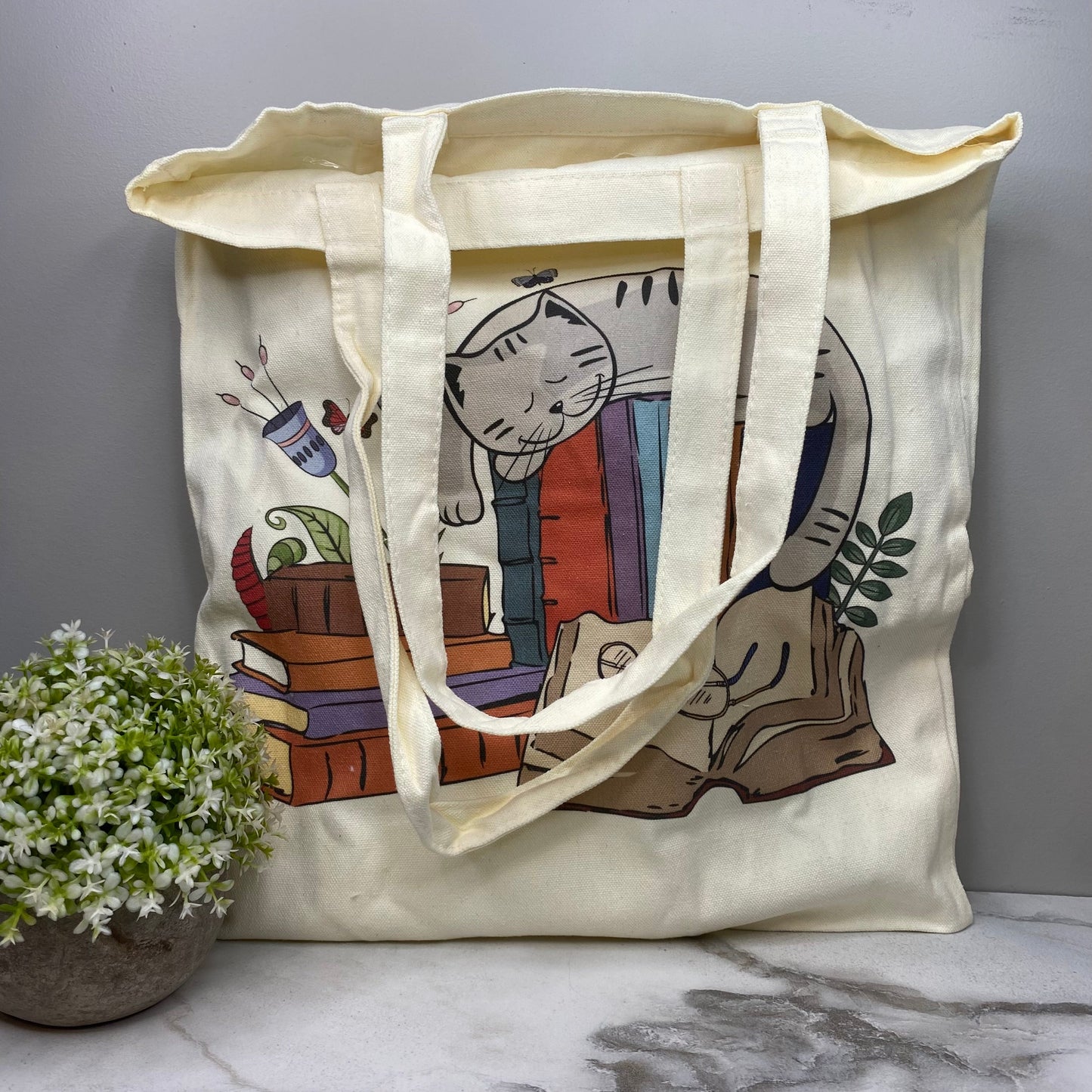 Tote Bag - Sleepy Cats & Books - #3