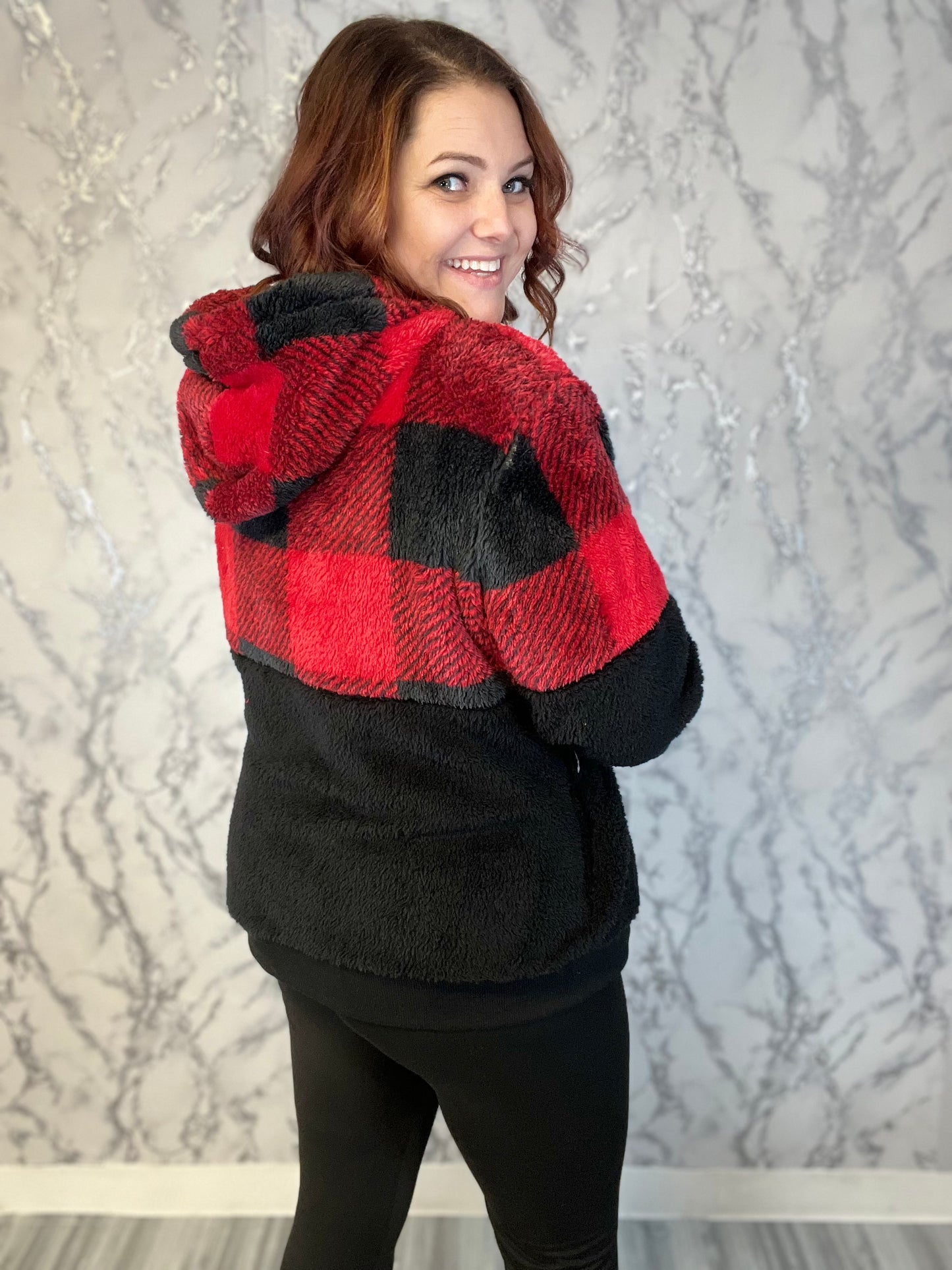 Buffalo Plaid Fuzzy Zippered Jacket