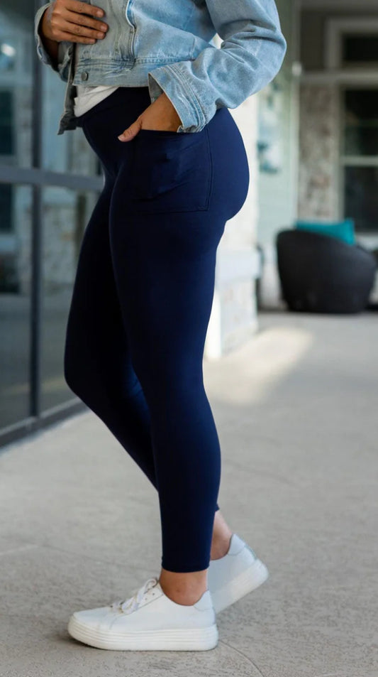 Solid Navy Leggings with Pockets - Full Length