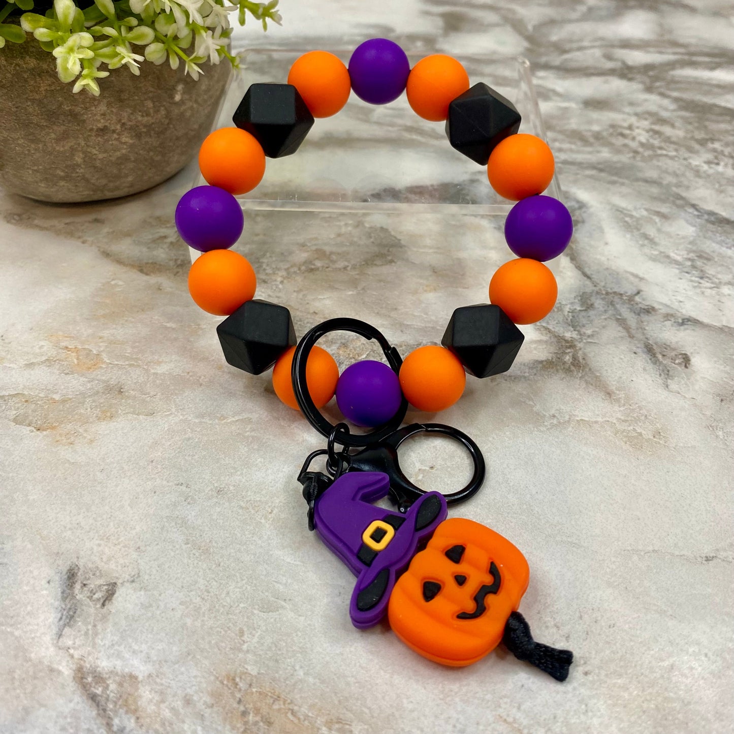 Silicone Bracelet Keychain - Halloween - Witch Hat Pumpkin