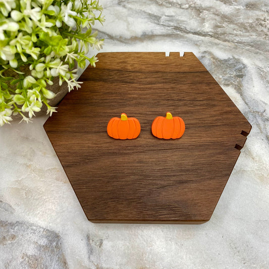 Acrylic Stud Earrings - Halloween - Dark Orange Pumpkin