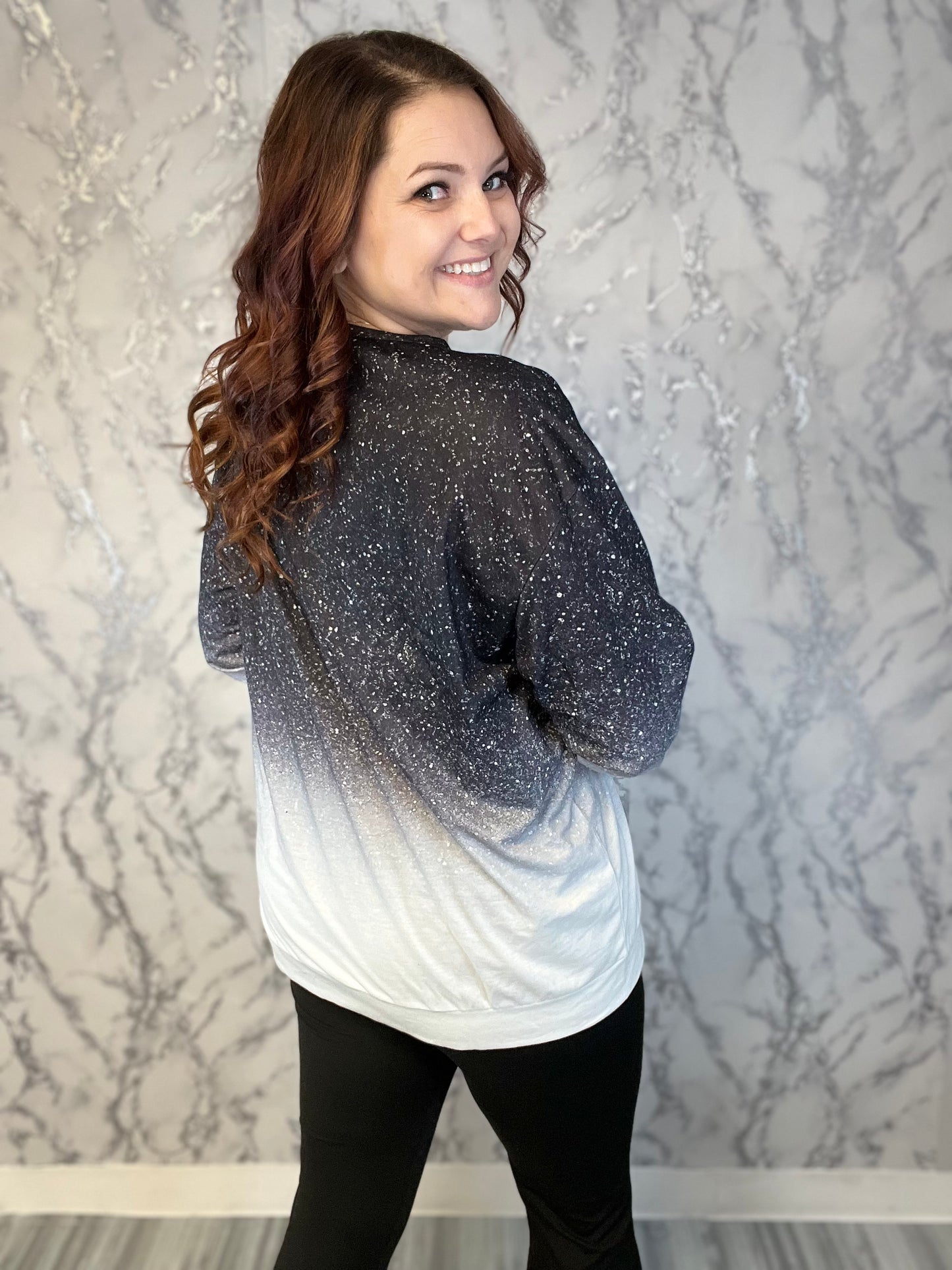 Black  Glitter Ombre Crewneck