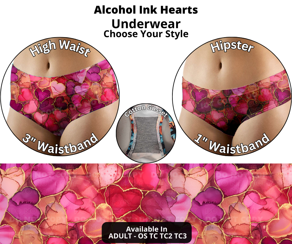 Preorder! Closes 12/12. ETA Feb. Alcohol Ink Hearts Hipster & High Waist Underwear