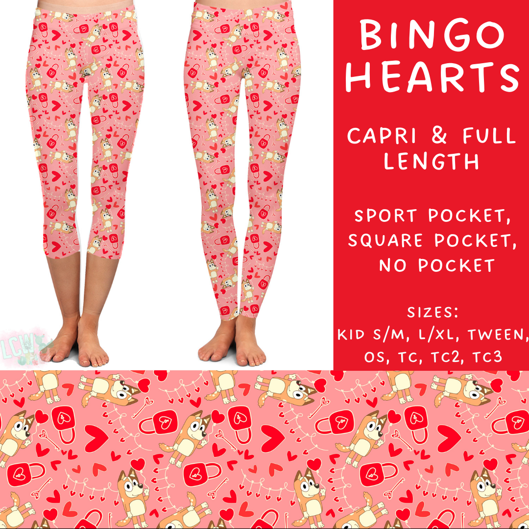 Batch #253 - Valentine Characters - Closes 12/13 - ETA mid/late Jan - Bingo Hearts Full and Capri Length Leggings