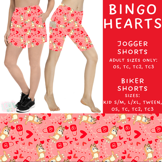 Batch #253 - Valentine Characters - Closes 12/13 - ETA mid/late Jan - Bingo Hearts Biker & Jogger Shorts