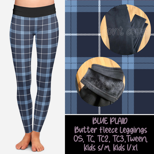 BLUE PLAID - BUTTER FLEECE LINED LEGGINGS