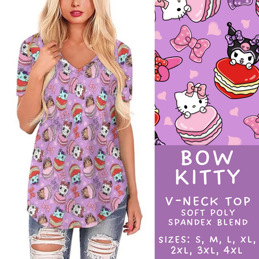 Batch #253 - Valentine Characters - Closes 12/13 - ETA mid/late Jan - Bow Kitty V-Neck Tee