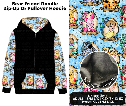 Preorder! Closes 12/2. ETA Feb. Bear Friend Doodle Zip-Up or Pullover Hoodie