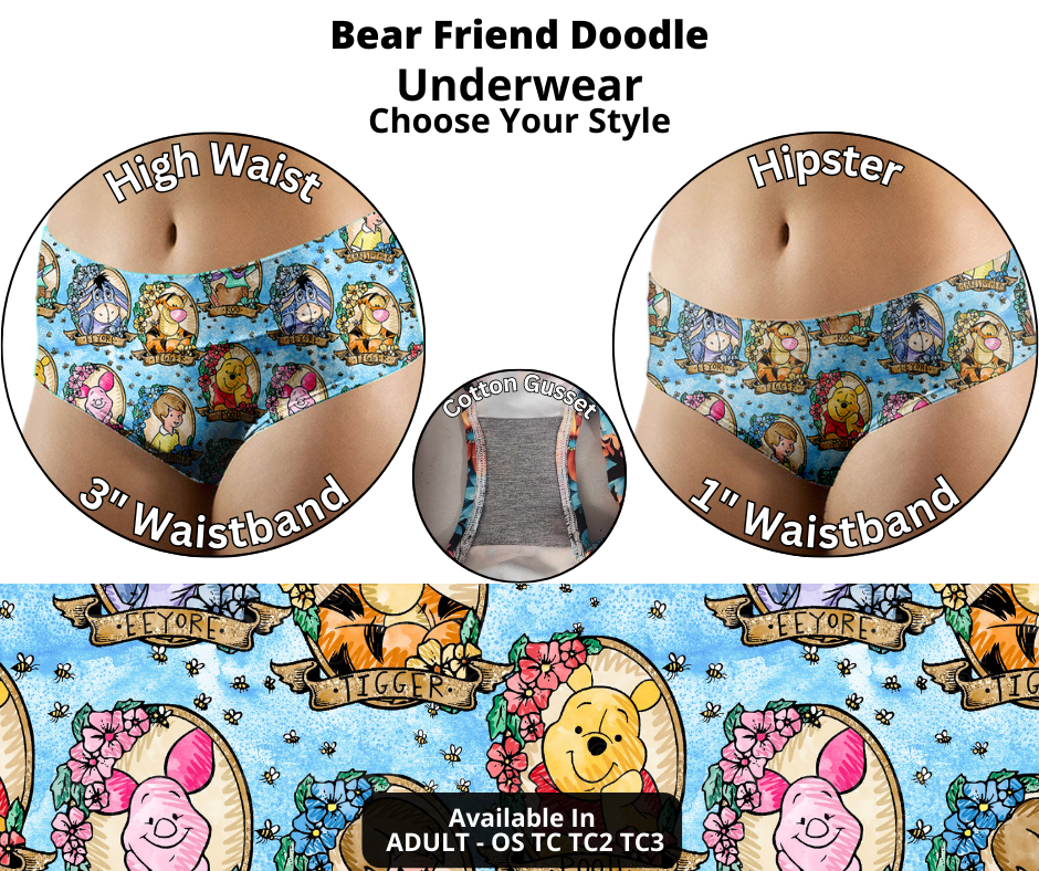 Preorder! Closes 12/12. ETA Feb. Bear Friend Doodle Hipster & High Waist Underwear