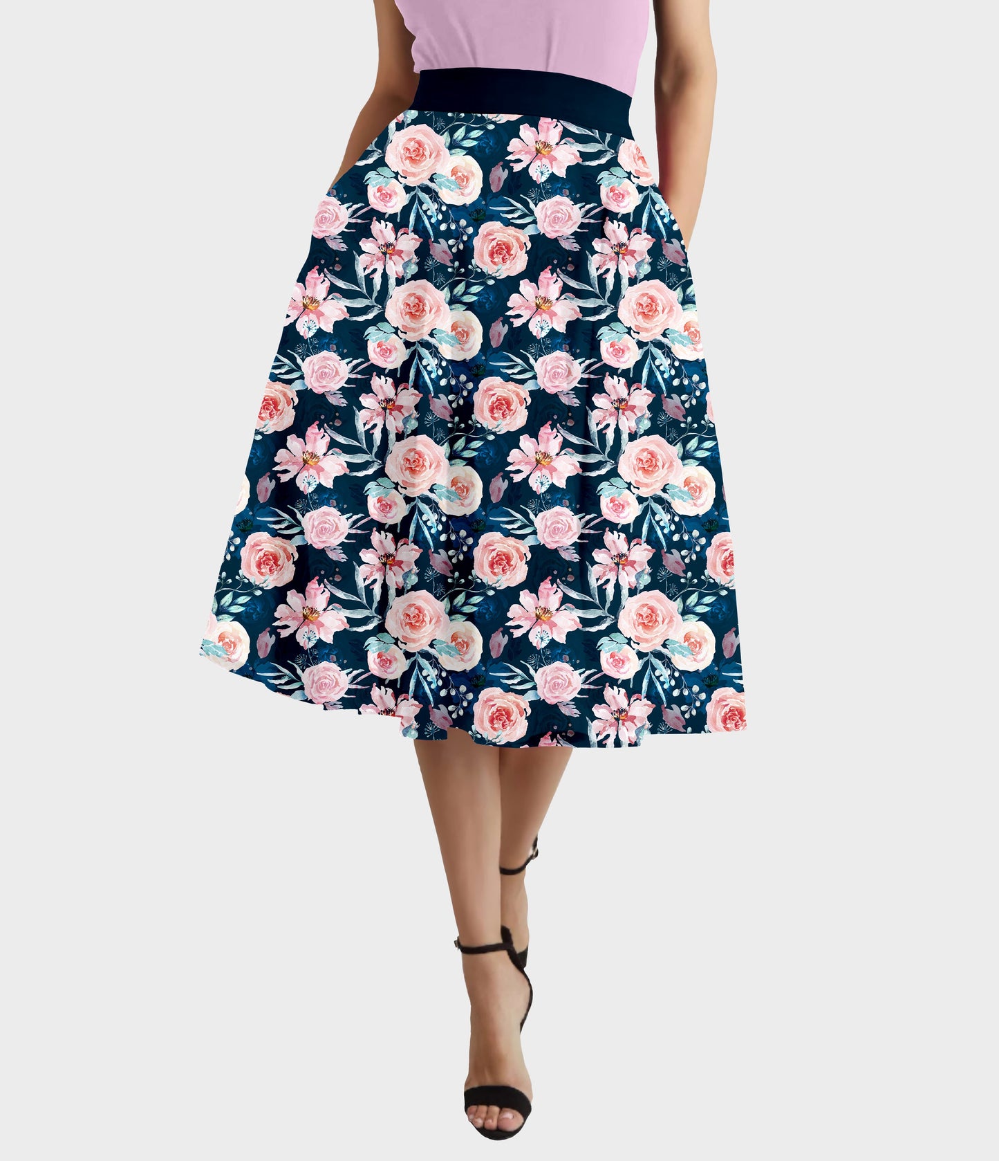 RTS - Blooming Peonies Swing Skirt w/ Pockets