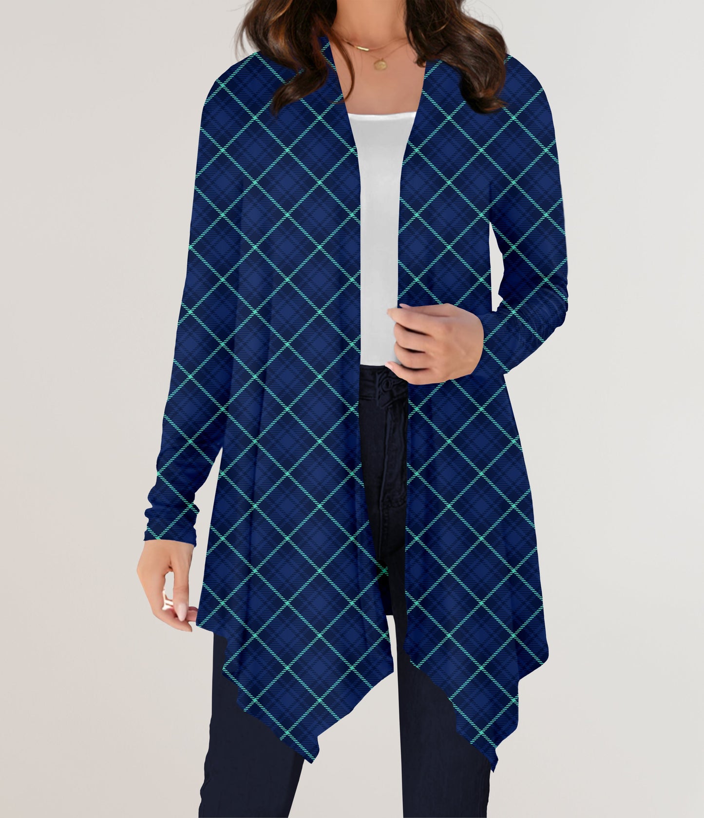 RTS - Blue Diagonal Plaid Cardigan w/ Pockets