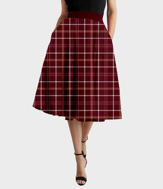 RTS - Burgundy Plaid Swing Skirt w/ Pockets