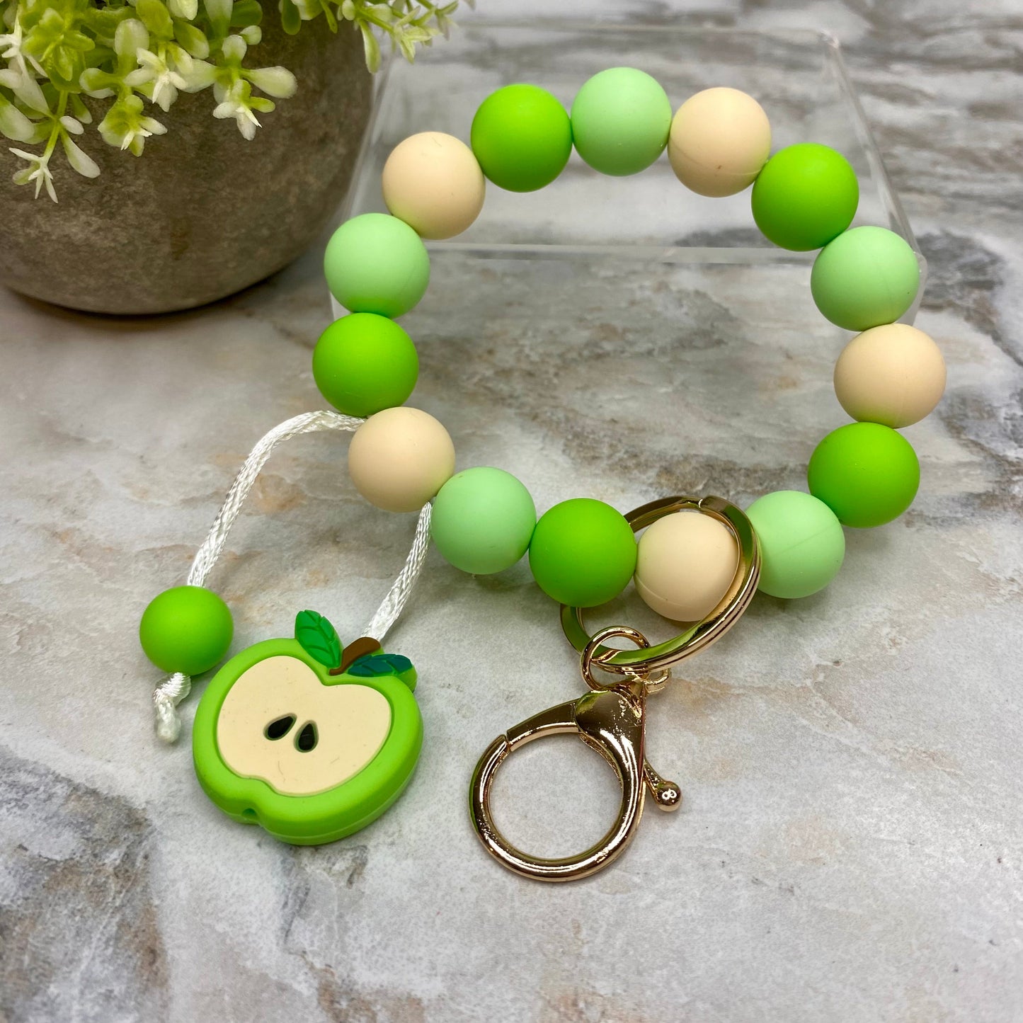 Silicone Bracelet Keychain - Green Apple