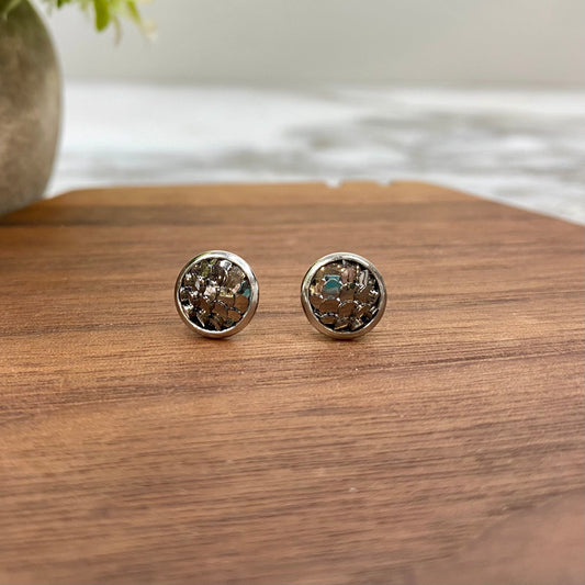 Druzy Stud Earrings - Mermaid 8mm - Charcoal