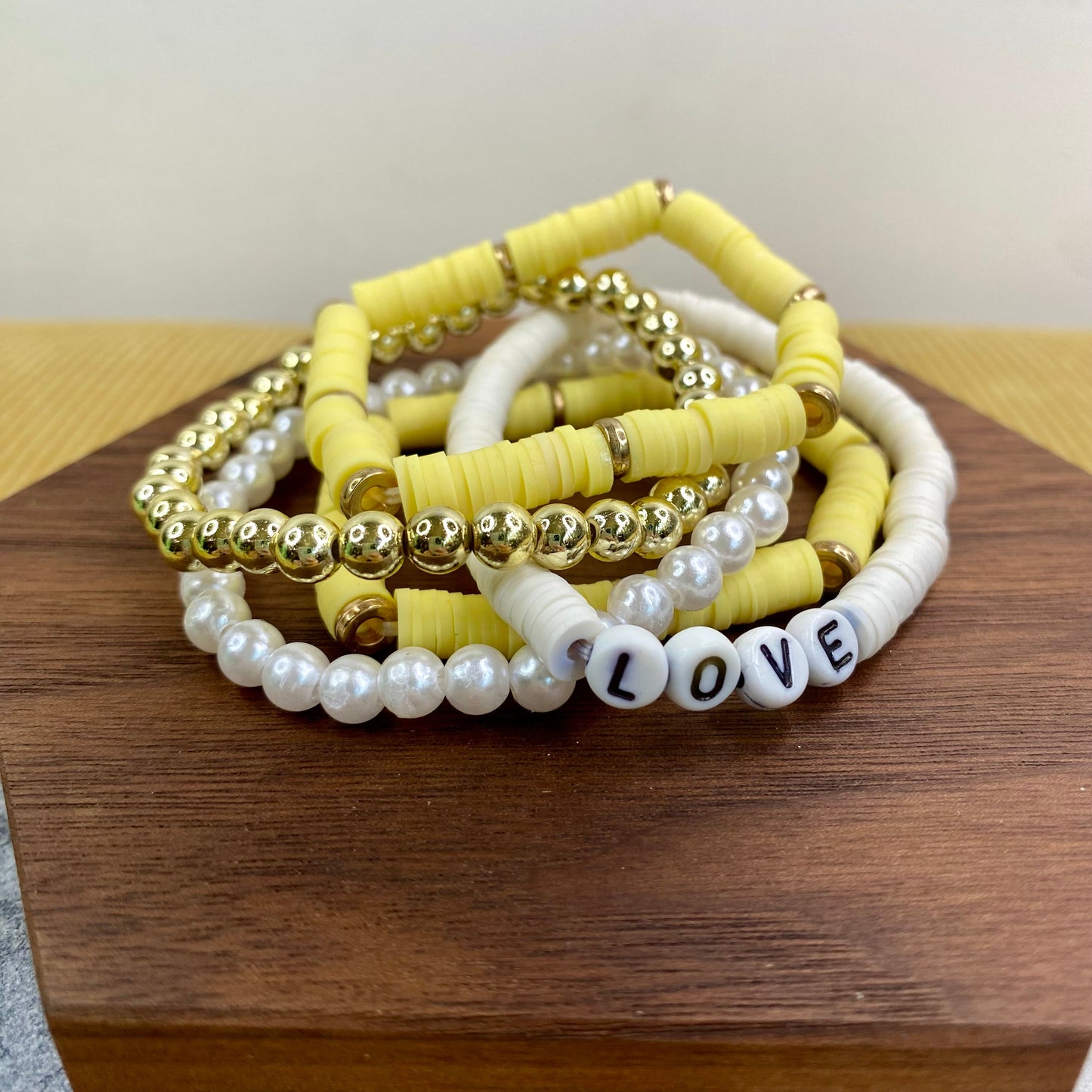 Bracelet Pack - Clay & Gold Bead - Love