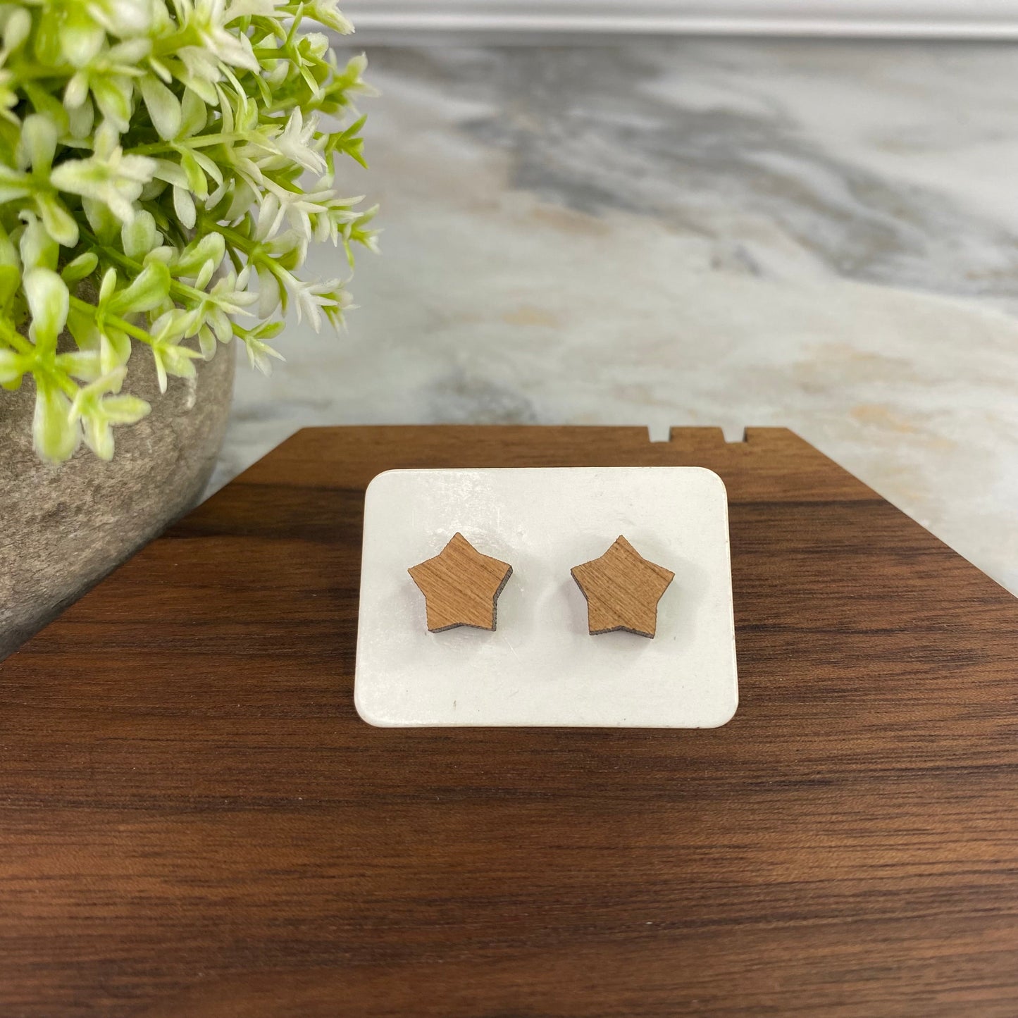 Wooden Stud Earrings - Star