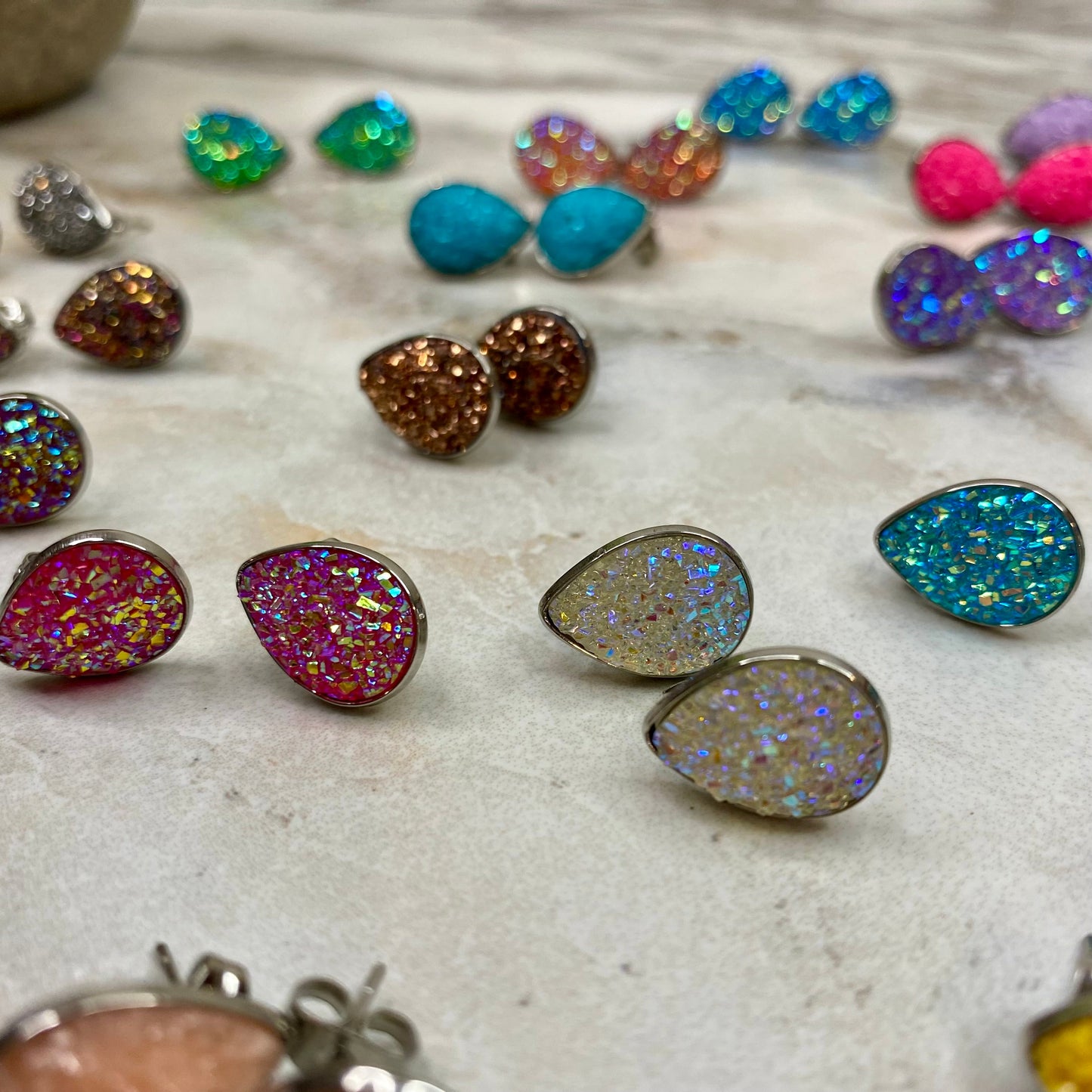 Druzy Teardrop Studs