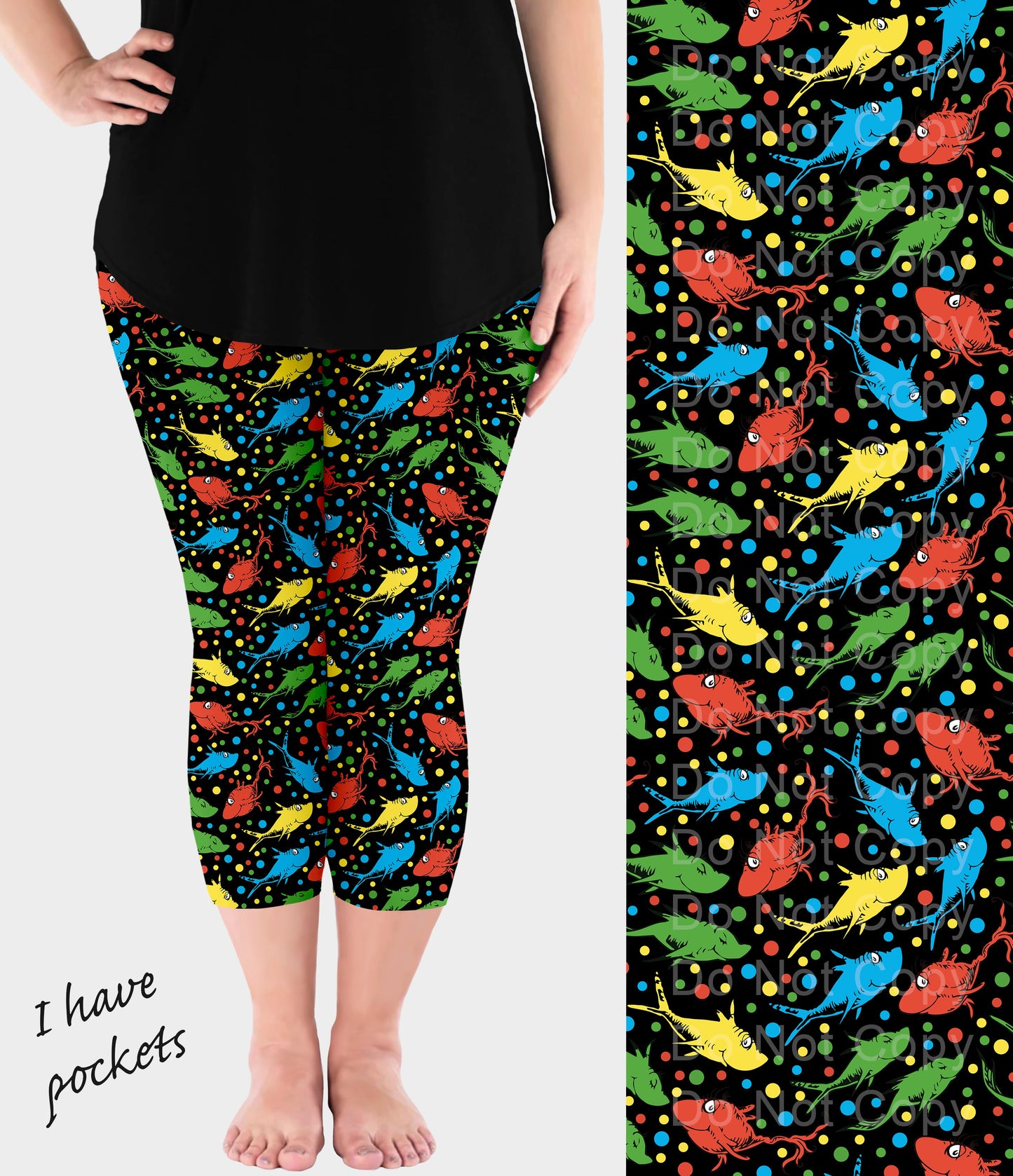 RTS - Colorful Fish Capri Leggings w/ Pockets