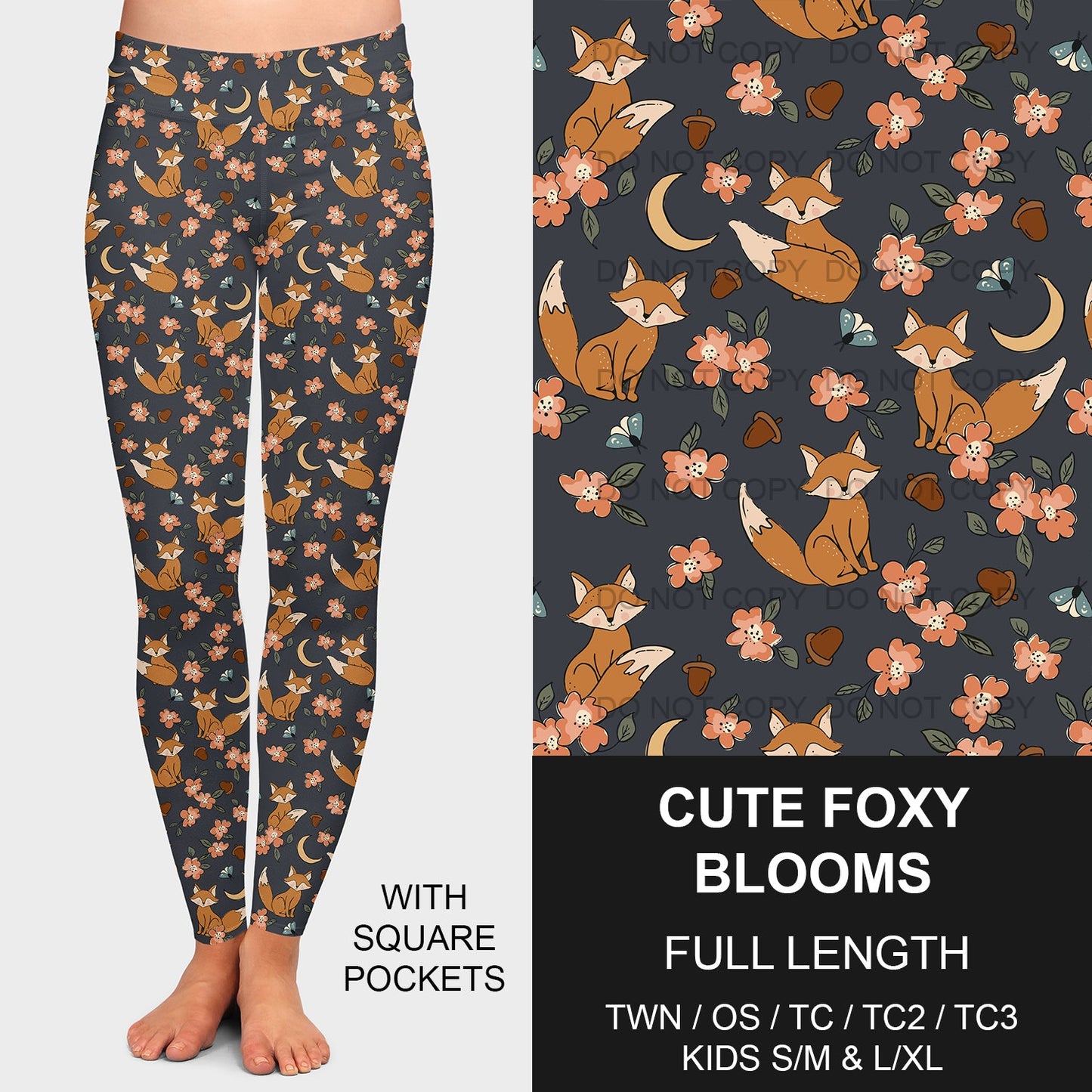 B200 - Preorder Cute Foxy Blooms Leggings w/ Pockets (Closes 12/15. ETA late Feb.)