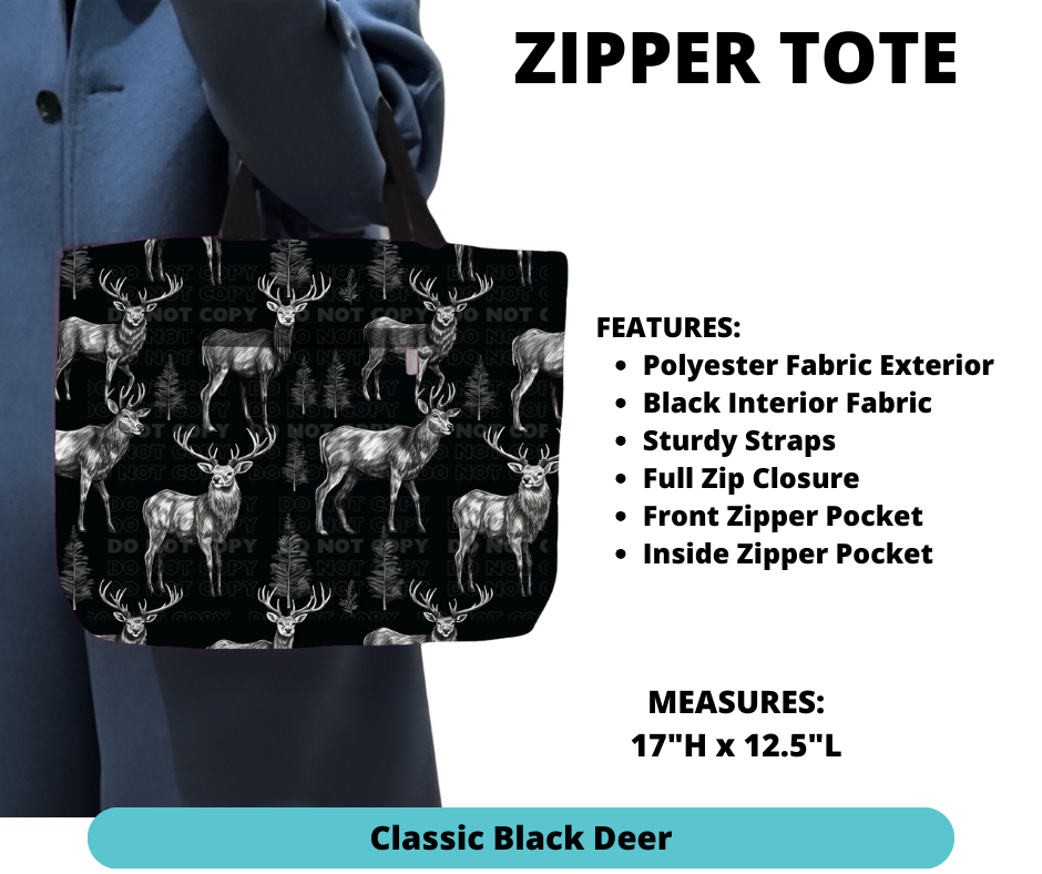 Classic Black Deer Zipper Tote