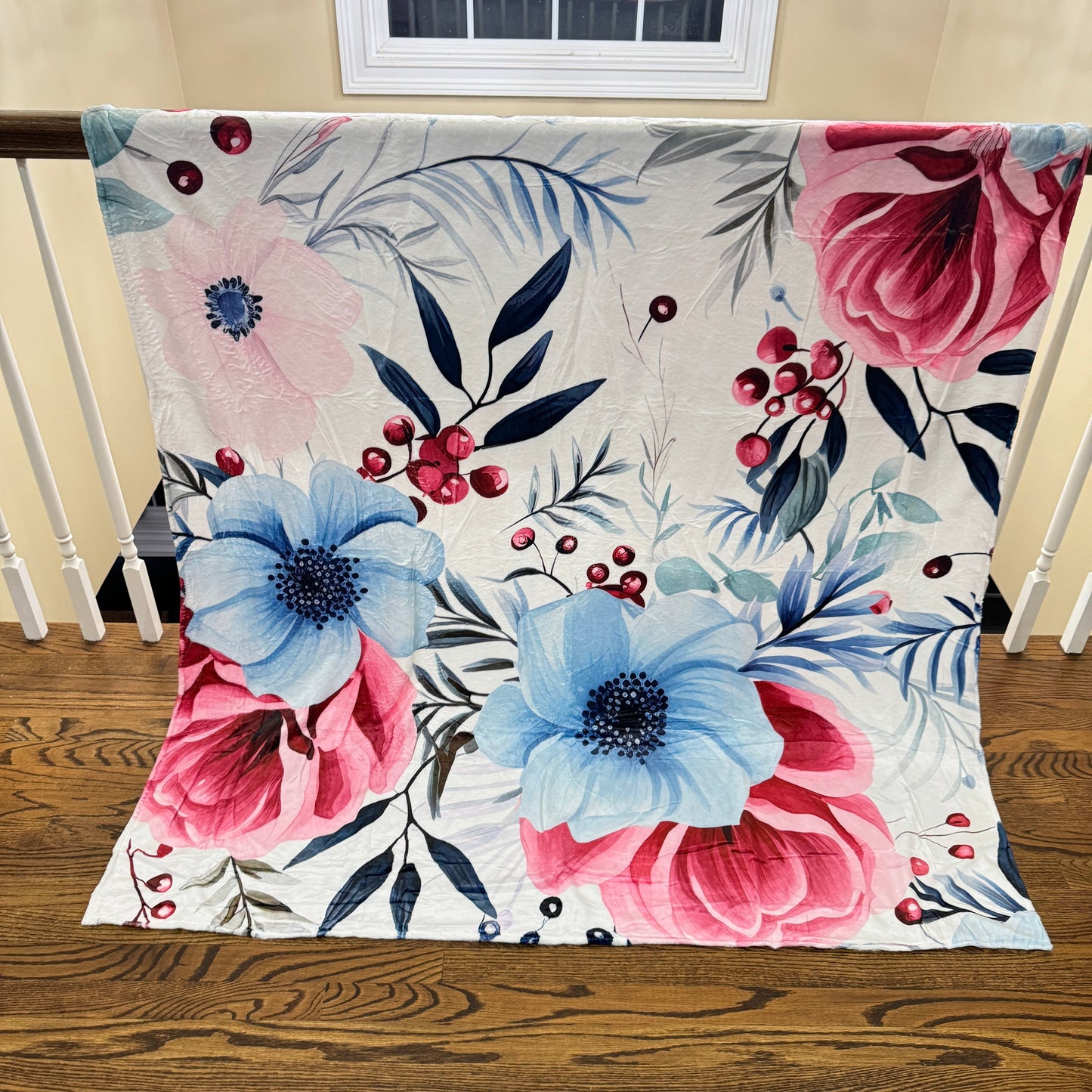 Blanket - Christmas Red Pink Blue Winter Floral