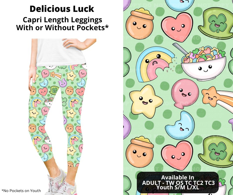 Preorder! Closes 12/11. ETA Feb. Delicious Luck Capri Leggings w/wo Pockets