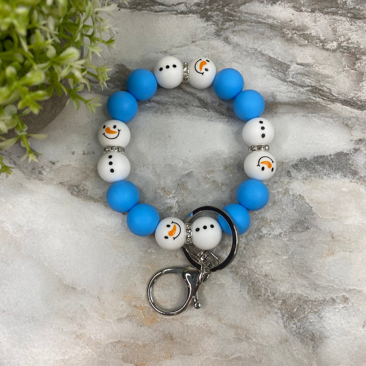 Silicone Bracelet Keychain - Christmas Winter - Blue White Snowman