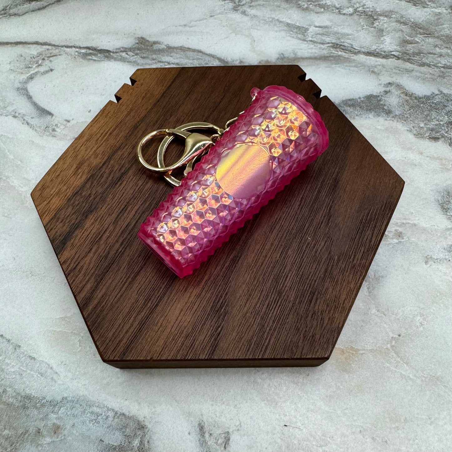 Keychain - Studded Tumbler - Pink Holographic