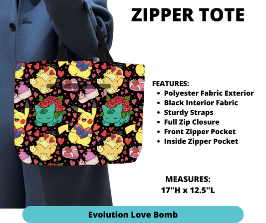 Preorder! Closes 12/4. ETA Feb. Evolution Love Bomb Zipper Tote