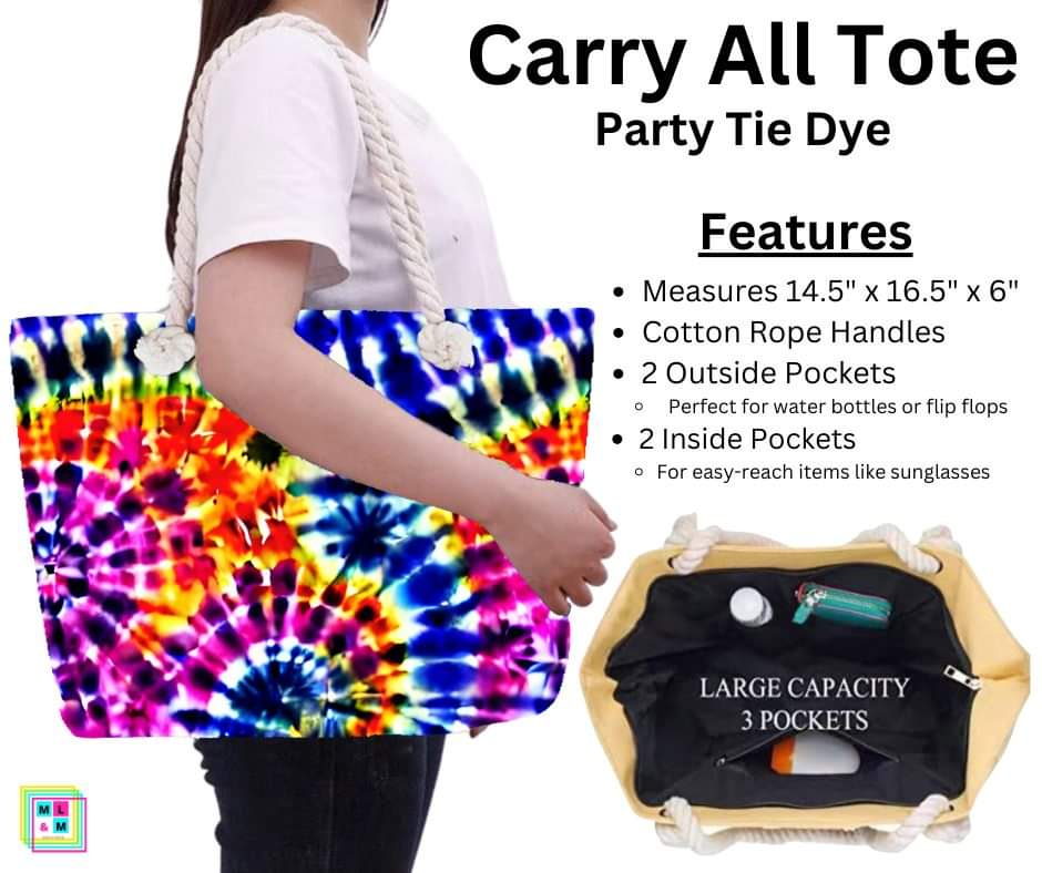 Party Tie Dye Carry All Tote w/ Zipper