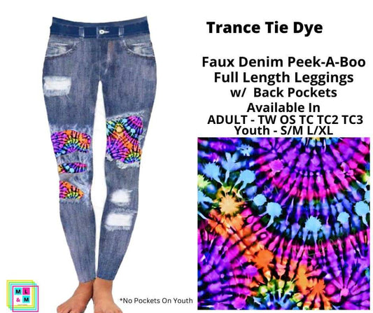 Trance Tie Dye Faux Denim Full Length Peekaboo Leggings