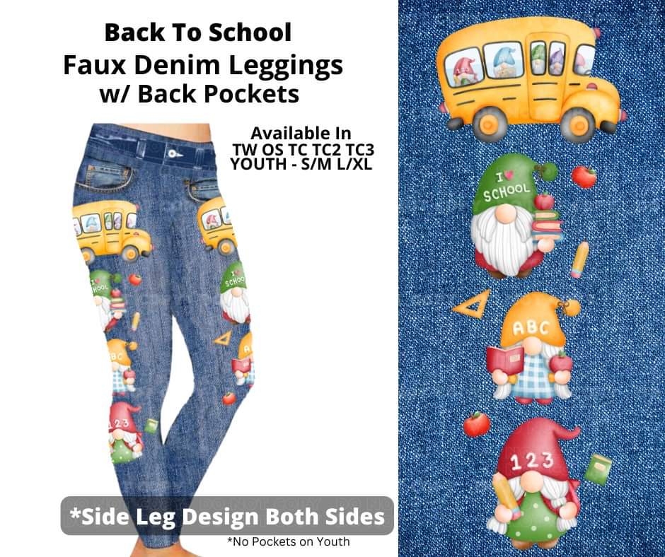 Back To School Full Length Faux Denim w/ Side Leg Designs