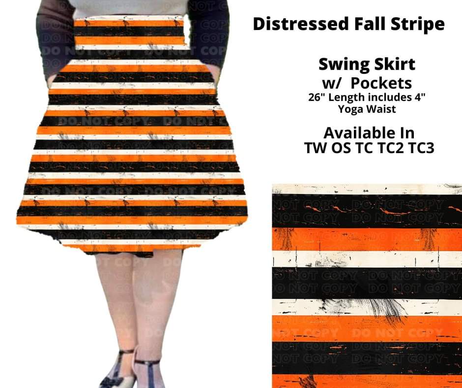 Distressed Fall Stripe Swing Skirt