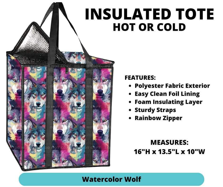 Watercolor Wolf Insulated Tote