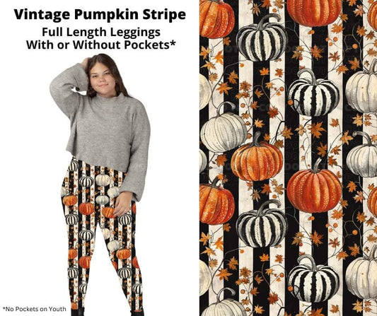 Vintage Pumpkin Stripe Full Length Leggings w/ Pockets