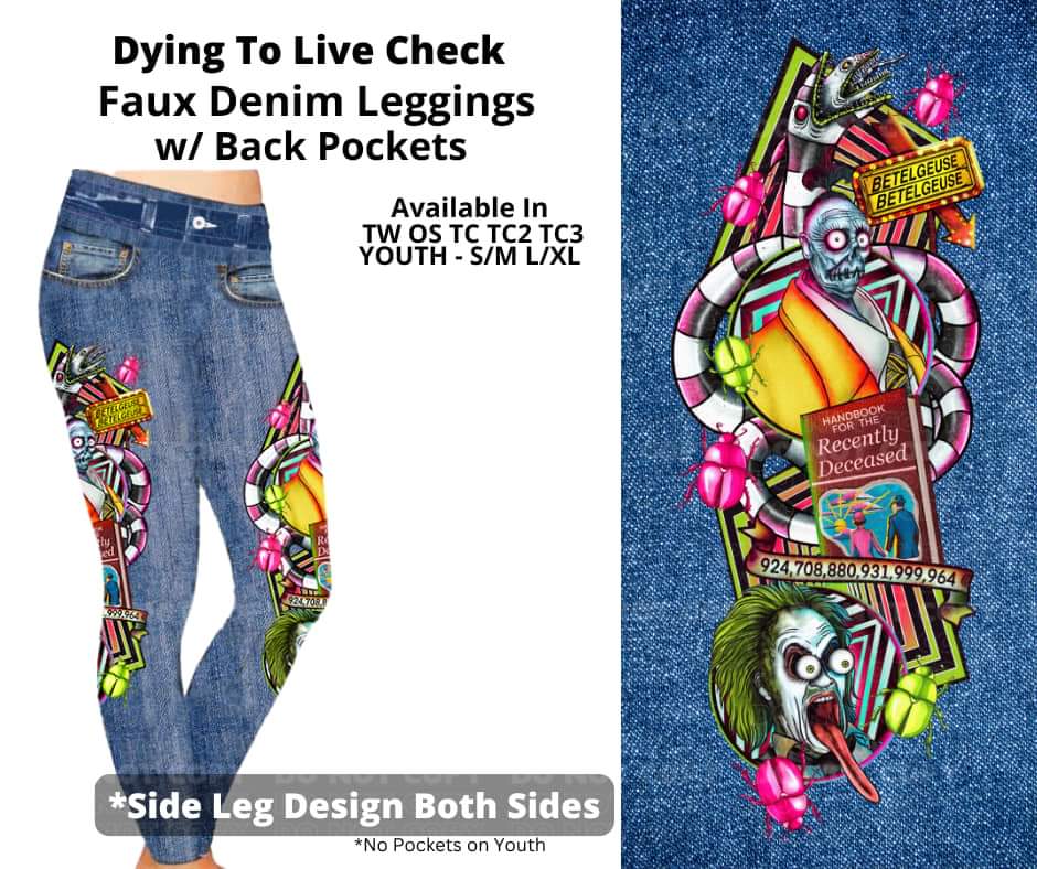 Dying To Live Check Full Length Faux Denim w/ Side Leg Designs