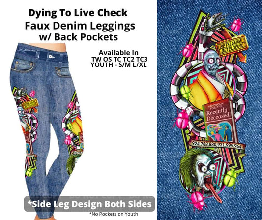 Dying To Live Check Full Length Faux Denim w/ Side Leg Designs