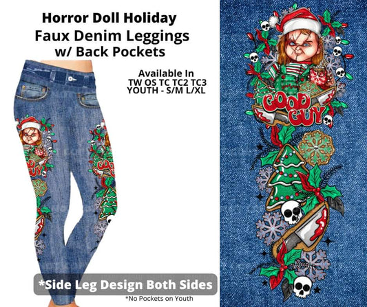 Horror Doll Holiday Full Length Faux Denim w/ Side Leg Designs