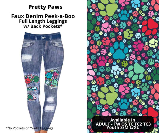 Pretty Paws Faux Denim Full Length Peekaboo Leggings