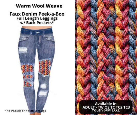 Warm Wool Weave Faux Denim Full Length Peekaboo Leggings