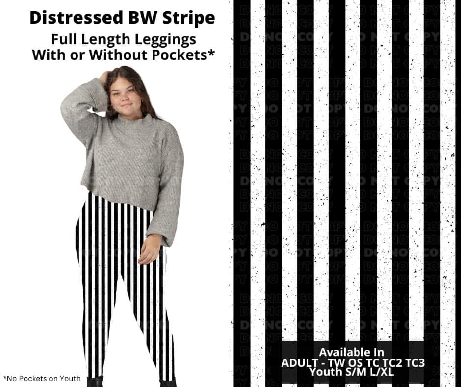 Distressed BW Stripe Full Length Leggings w/ Pockets