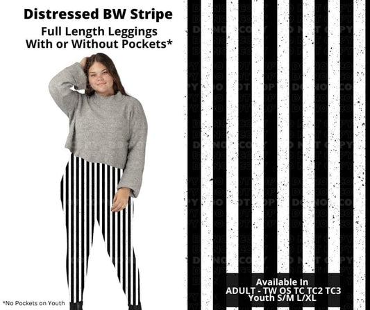 Distressed BW Stripe Full Length Leggings w/ Pockets