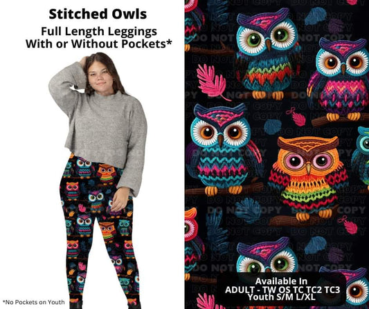 Stitched Owls Full Length Leggings w/ Pockets