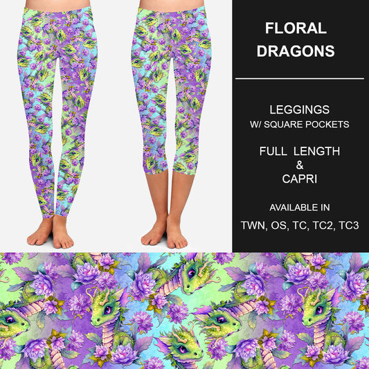 RTS - Floral Dragon Leggings w/ Pockets